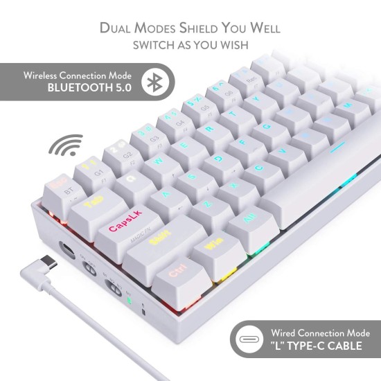 Redragon Draconic K530 White Wireless- Brown Switch